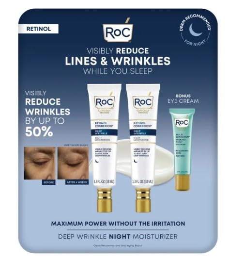 RoC Retinol Correxion Deep Wrinkle Night Cream for Dry Skin with Bonus Eye Cream, Anti-Aging Face Cream, |6 fl oz (2-Pac