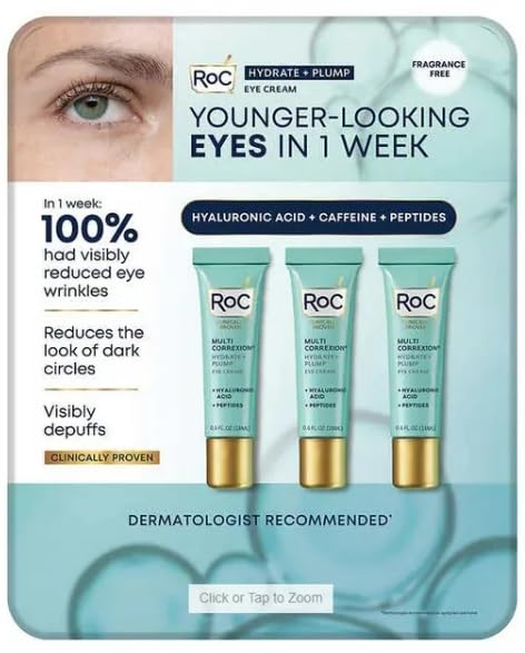 Hydrate and Plump Eye Cream for Dry Eye Area 3-Pack
| Hydrate and Plump Eye Cream with Retinol 0.6 oz 3-Pack
| Hydrate