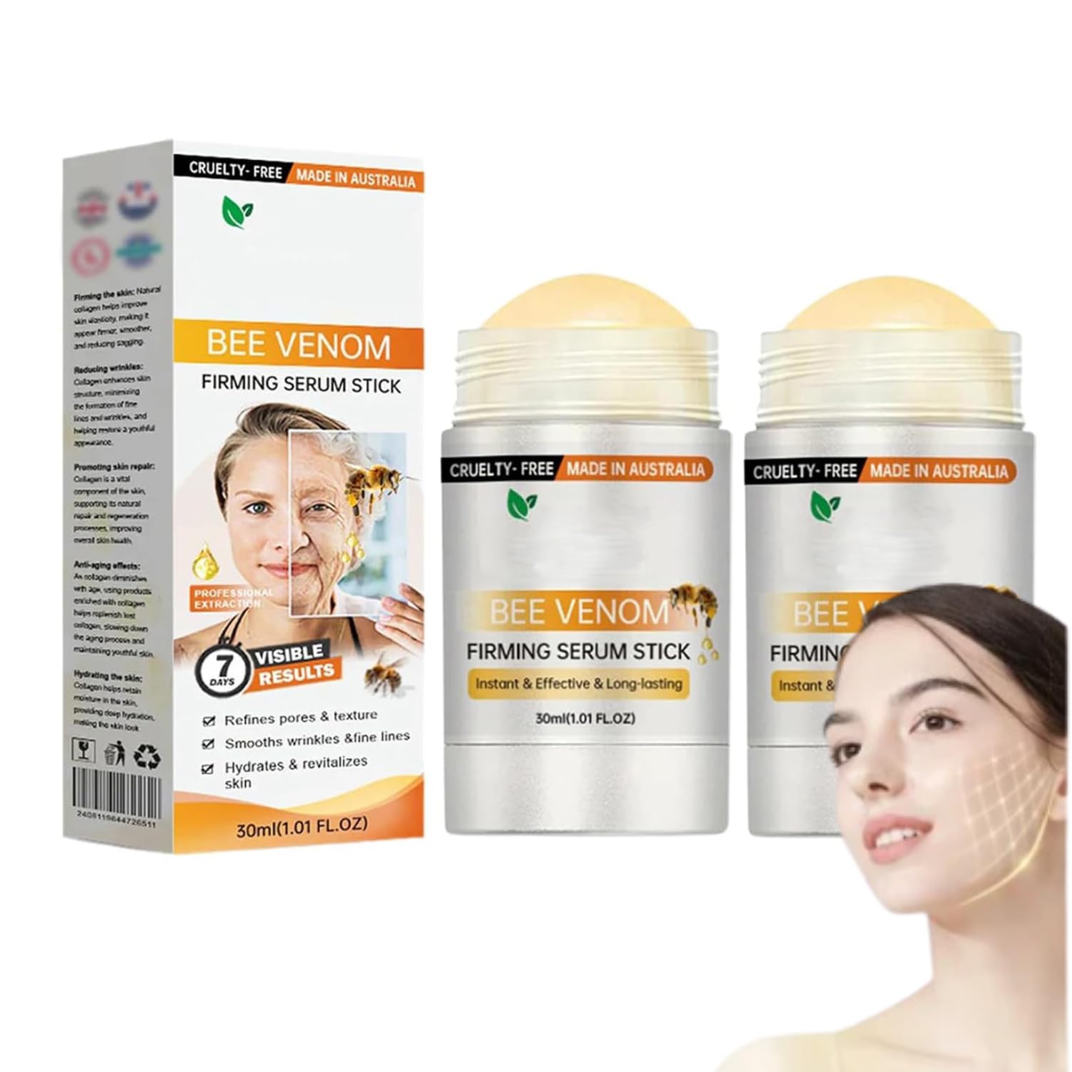 Bee Venom Firming Serum Stick for Face and Body - Advanced Firming & Wrinkle-Reducing Cream Lifts, Hydrates & Nourishes