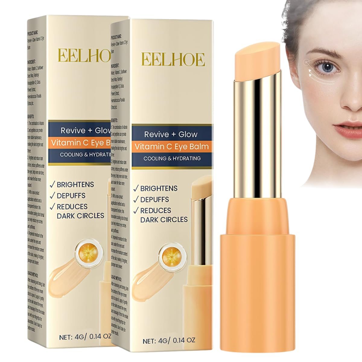 2PCS Revive Glow Vitamin C Eye Balm for Reducing Under Eye Blackness and Puffiness, Hydrating Eye Cream for Dry Skin
|