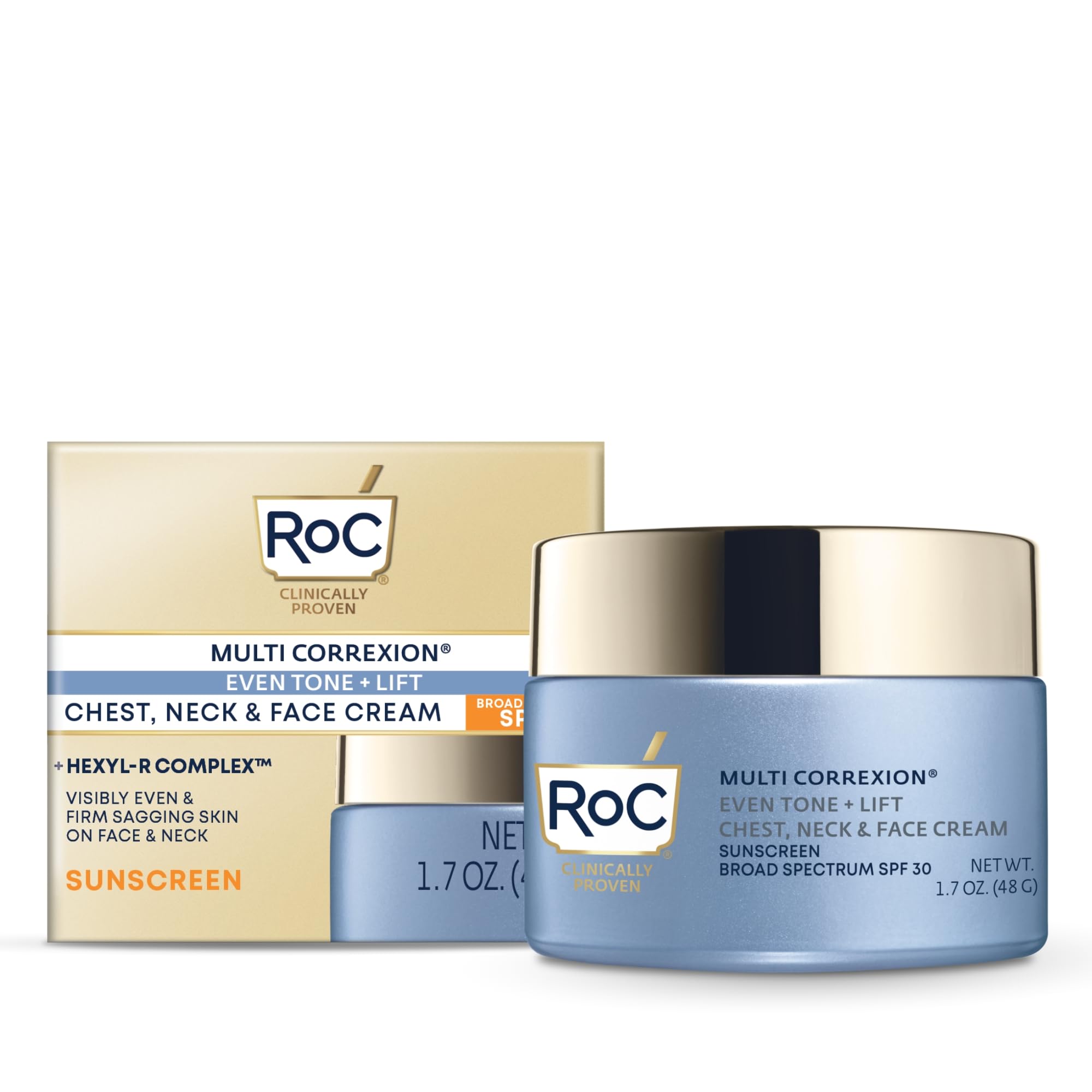 RoC Multi Correxion 5 in 1 Chest, Neck, and Face Moisturizer Cream with SPF 30 for Anti-Aging | Neck Firming and Wrinkle