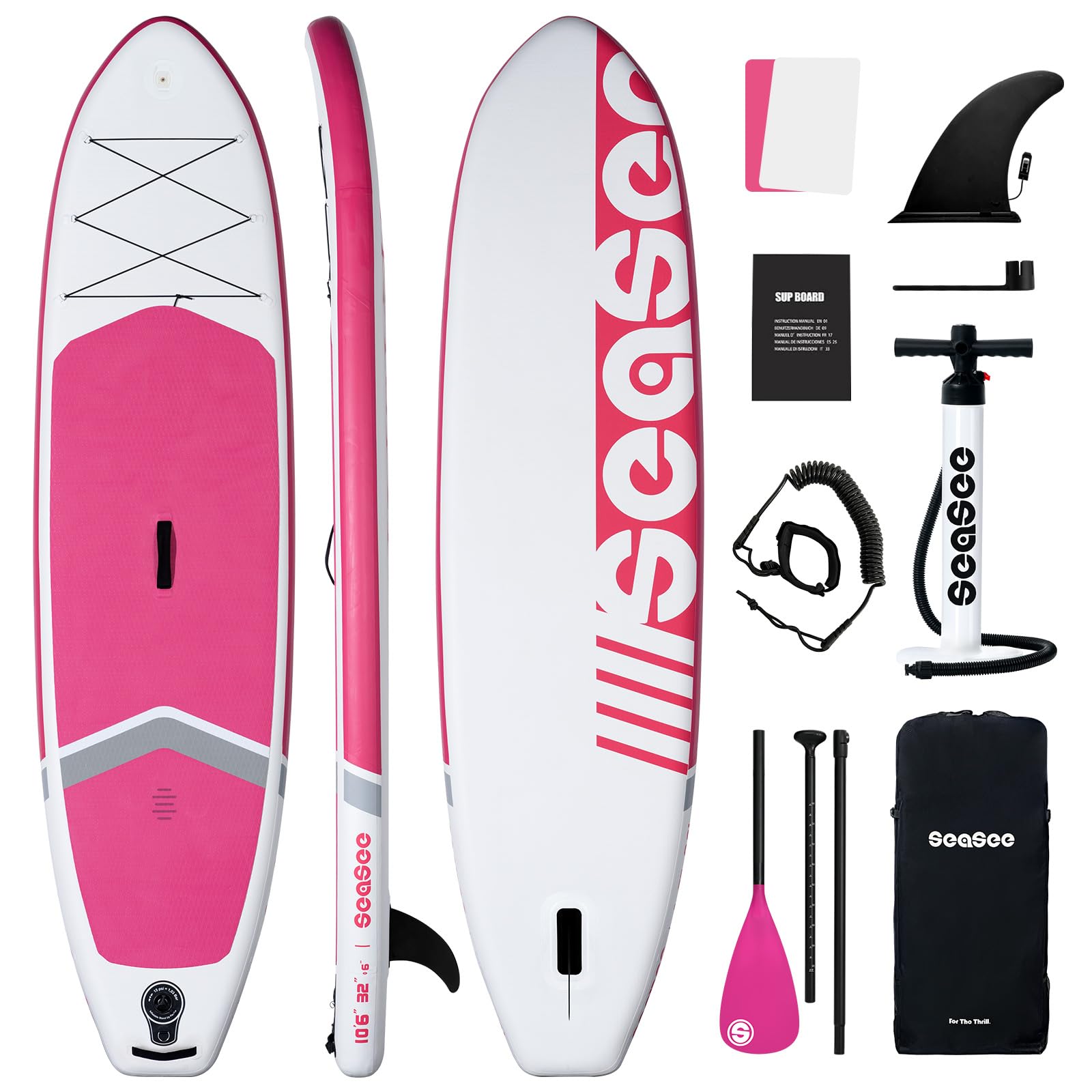 Durable Inflatable Stand Up Paddle Board for Women & Girls Lightweight Pink Paddle Board with Non-Slip Comfort Deck and