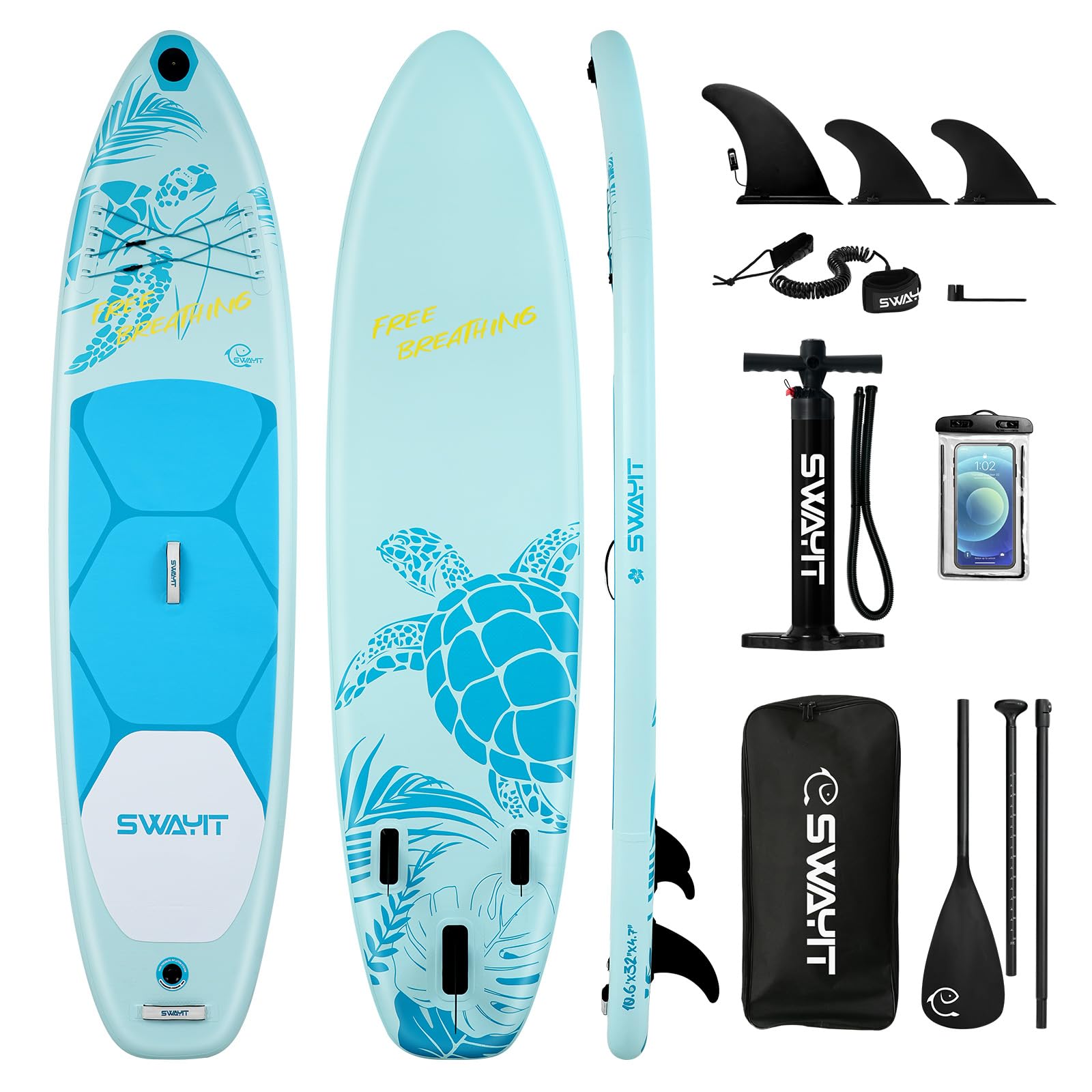 Durable Inflatable Stand Up Paddle Board for All Skill Levels - Dual Action Pump, Ankle Leash, Non-Slip EVA Deck, Adjust